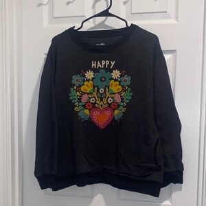 Happy Dark Grey Sweater with Colorful Floral Graphic